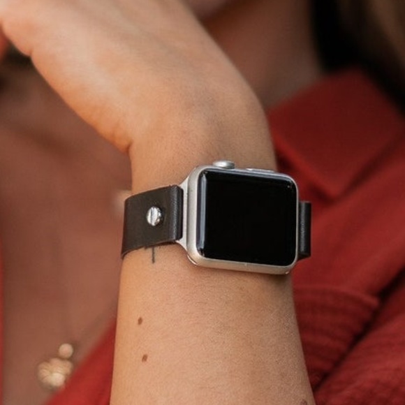 Dark Brown Strap iWatch Series 7 Leather Band Silver Jewelry Feminine Bracelet main image 4